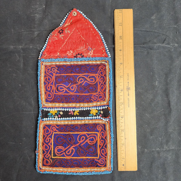 Kuchi Embroidered Pouch Wallet Central Asian Handmade Beaded Snap w/Mirror - Picture 3 of 9